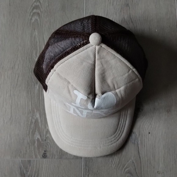 I Love New York Trucker Hat Corduroy Snapback Cap Beige White Black OSFA NYC NY - Picture 3 of 12